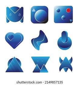 3d atractive blue and white colour logo,severel logo designs in same colour,hearts,pyramid logos,several field logo designs,trendy and symple logo arts.