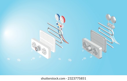 3D atuo air-conditioning system. Vector parts of air-conditioner. Isolated parts.