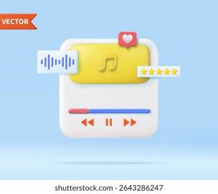 3d audio music player concept. audio media playback controls. 3d rendering. Vector illustration