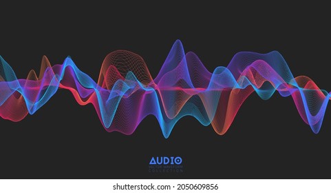 3d audio soundwave. Colorful music pulse oscillation. Glowing impulse pattern