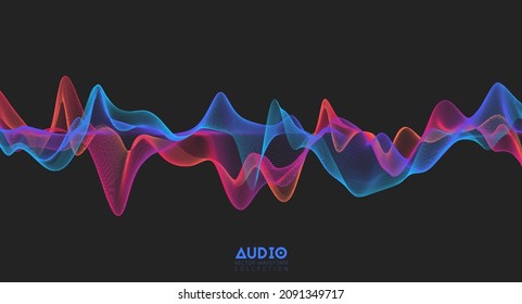 3d Audio Soundwave. Colorful Music Pulse Oscillation. Glowing Impulse Pattern