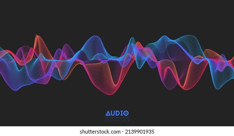 Onda sonora de audio 3d. Colorida oscilación del pulso de la música. Patrón de impulso de brillo