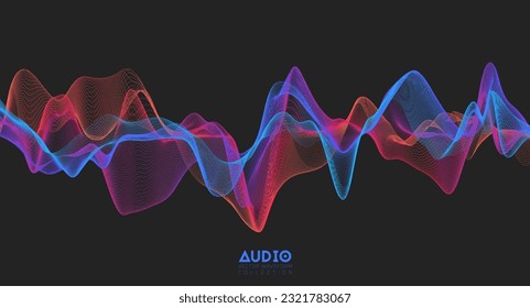 Onda sonora de audio 3d. Colorida oscilación del pulso de la música. Patrón de impulso de brillo