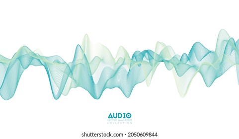 3d audio soundwave. Light green music pulse oscillation. Glowing impulse pattern