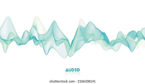 3d audio soundwave. Light green music pulse oscillation. Glowing impulse pattern