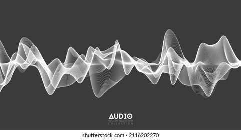 3d Audio Soundwave. White Music Pulse Oscillation. Glowing Impulse Pattern