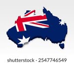 3D  Australia map with flag. Three dimensional map of France  with shadow. Flag of Australia on white background for your design, app, UI.  Stock vector. EPS10. 