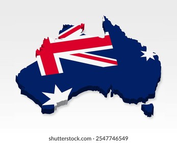 3D  Australia map with flag. Three dimensional map of France  with shadow. Flag of Australia on white background for your design, app, UI.  Stock vector. EPS10. 