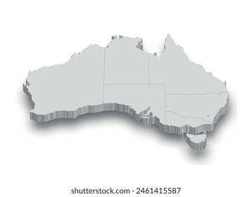 3D Australien weiße Karte mit Regionen isoliert auf weißem Hintergrund