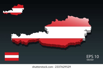 Mapa de austria 3D y bandera . Diseño de forma 3D . Concepto del Día de la Independencia. Vista de perspectiva . Vector