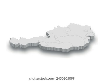 3d Austria white map with regions isolated on white background