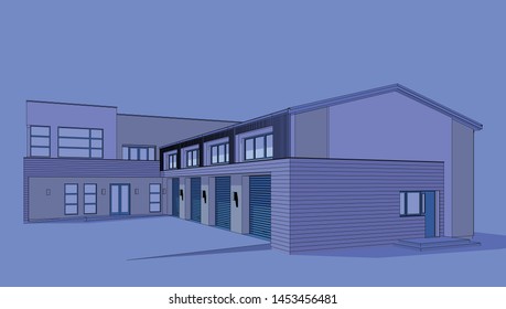 3d automobile repair shop. Architectural blueprint.
