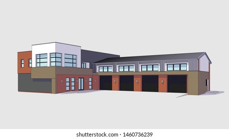 3d automobile repair shop. Architectural blueprint.