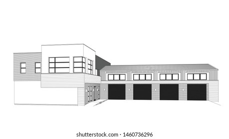 3d automobile repair shop. Architectural blueprint.