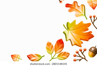 3d autumn backgrond fall leaves vector banner