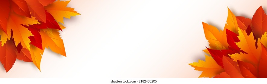 3d autumn foliage on white background. Banner with fall leaves and place for text. Vector illustration