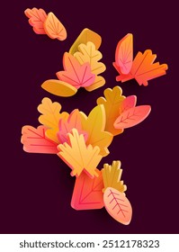 3d autumn leaves. Red and yellow seasonal foliage. Abstract vector background.