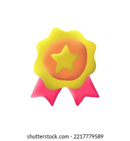 Icono vectorial de la cinta de premio 3d. Concepto de medalla y calidad. Icono de prima, certificado, cinta de premio