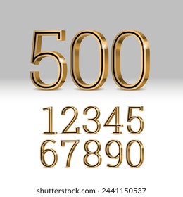3d b ack numbers with golden outline. Symbol set. Vector illustration