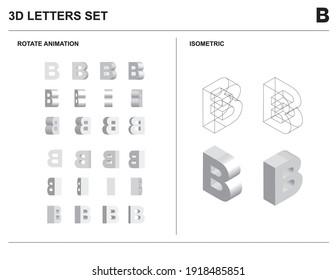 3d B Alphabet Letters Set Animate Isometric Wireframe Vector