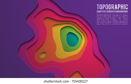 3D bacground .Paper art carving background. Paper cut shapes. Kids background design . 3d Terrain top wiev . Topografic map 3d landscape color background. Vector Illustration