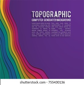 3D bacground .Paper art carving background. Paper cut shapes. Kids background design . 3d Terrain top wiev . Topografic map 3d landscape color background. Vector Illustration