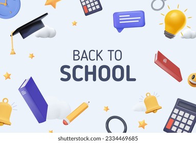 3D Back to school, education pattern modern style design. Back to school sale, promotion, poster and flyer. Concept of school background. 3D Vector illustration