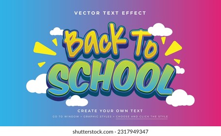 3D Back to School, Fun Colorful Text Effect Graphic Styles, Vector