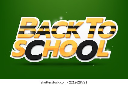 3d Back to School logo. Letters design from school bus for logo, banner, poster, flyer, web, print design, badge, sale promotion or campaign title. Kindergarten Vector illustration.
