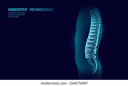 3D Backbone Low Poly. Physical Therapy Manual Osteopathic Massage. Cure Bone Disease Wellness Health Alternative Medicine Rehabilitation Vector Illustration