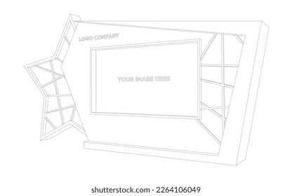 3d backdrop cover LED screen star style decoration with blank space logo company and image for event exhibition awarding expo. Vector sketch outline drawing coloring editable isolated.