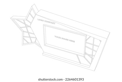 3D-Hintergrund-Cover LED-Bildschirm-Sterne-Dekoration mit Leerzeichen Logo Unternehmen und Bild für die Veranstaltung Ausstellung Auszeichnung Expo. Vektorskizze Umrisszeichnung Farbzeichnung bearbeitet einzeln.