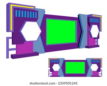 3d backdrop cover LED TV Screen digital futuristic decoration with blank space logo company for event exhibition information product wall display. Vector editable isolated.