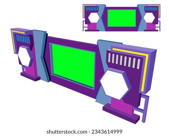3d backdrop cover LED TV Screen digital futuristic decoration with blank space logo company for event exhibition information product wall display. Vector editable isolated.