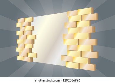 3d backdrop exhibition with brick wings and blank space for your image. Vector editable isolated.