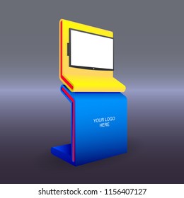 3d backdrop standing display TV led plasma witn logo for exhibition. Vector editable.