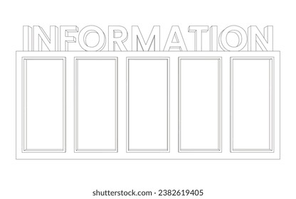 3d backdrop wall blank LED TV screen banner with big text INFORMATION totem signage colorful style decoration for event exhibition. Vector editable isolated sketch outline drawing coloring.