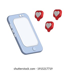 3D backgroud Vector Blue Phone with Love Like Social Media