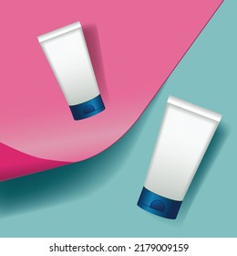 3d background beauty products on desk.