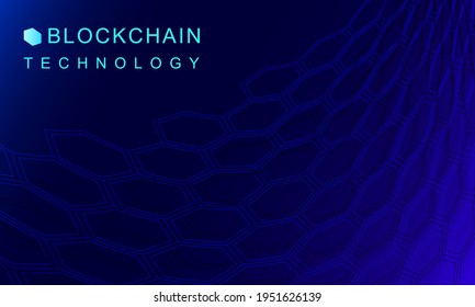 3d Background Blockchain Technology Vector. Blue Vector Background With Hexagonal Pattern For Linkedin Cover, Facebook Cover, Instagram Cover, Website Vector Background For Webinar, Presentation Slide