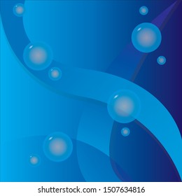 3D background in blue color combining with abstak water bubbles