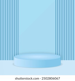 3D background with blue cylinder stand podium wall scene. Pastel minimal mockup product display. Abstract geometric platforms. Stage showcase