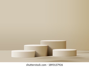 3d background cosmetic products podium scene with geometric platform. Beige background vector 3d rendering with podium. stand to show cosmetic products. Stage showcase on pedestal studio cream pastel