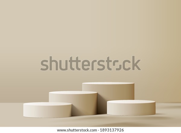 3d background cosmetic products podium scene with\
geometric platform. Beige background vector 3d rendering with\
podium. stand to show cosmetic products. Stage showcase on pedestal\
studio cream pastel
