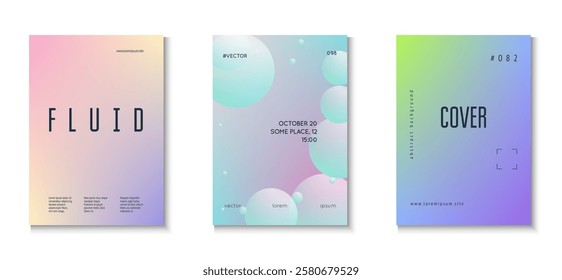 3d Background. Gradient Shape. Hologram Poster. Minimal Poster. Blue Abstract Set. Fluorescent Hipster Banner. Geometric Circle Collection. Pink 3d Background