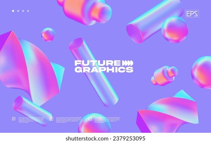 3D background with holographic geometric shapes. Eps10 vector.