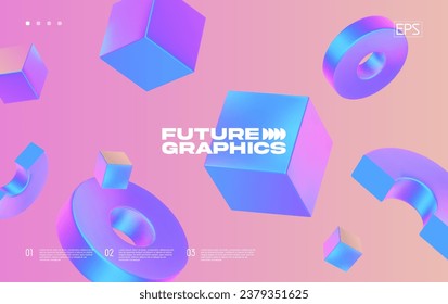 3D background with holographic geometric shapes. Eps10 vector.