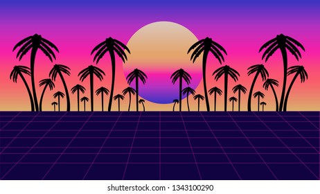 3D Background Illustration Inspired by 80ss Scene, synthwave and retrowave music. Futuristic background the 80s