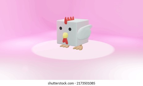 3d background image cute cube cartoon chicken