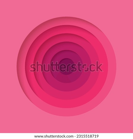 3D background with paper cut bright pink colours round holes. Realistic design layout for presentation, flyer, poster, banner, business card. Geometric vector illustration.